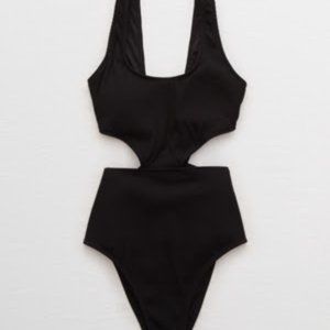 Aerie Black Cut Out One Piece Swimsuit | Size M